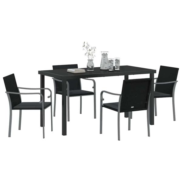 5-teiliges Gartenset mit Kissen in Schwarz aus Poly Rattan