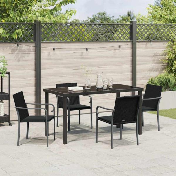 5-teiliges Gartenset mit Kissen in Schwarz aus Poly Rattan