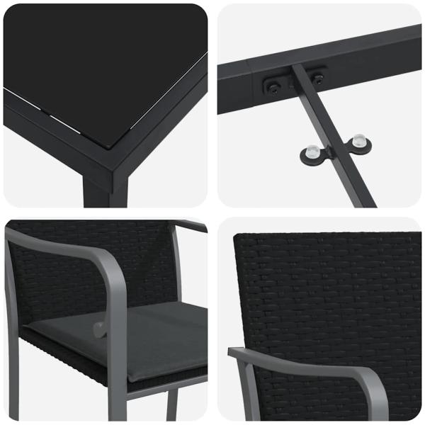 5-teiliges Gartenset mit Kissen in Schwarz aus Poly Rattan