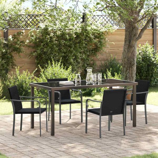ARDEBO.de - 5-teiliges Garten-Dining-Set mit Kissen in Schwarz aus Poly Rattan
