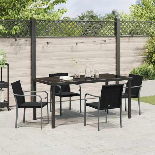 5-teiliges Garten-Dining-Set mit Kissen in Schwarz aus Poly Rattan