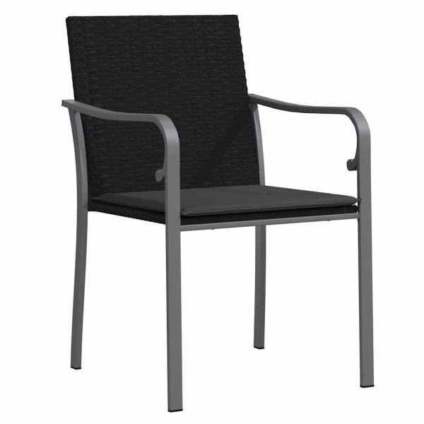 7-teiliges Garten-Ess-Set mit Kissen in Schwarz aus Poly Rattan