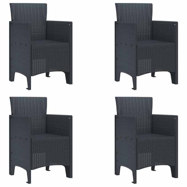 Gartenstuhl Set von 4 Anthrazit Poly-Rattan Mittel Leicht