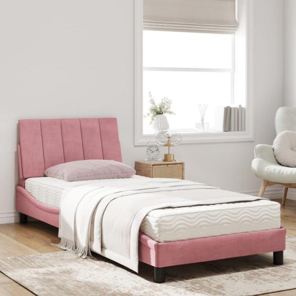 Bett mit Matratze Rosa 90x200 cm Samt