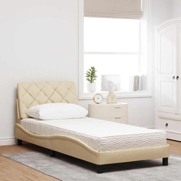 Bett mit Matratze Creme 90x200 cm Stoff