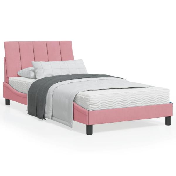 ARDEBO.de - Bett mit Matratze Rosa 100x200 cm Samt