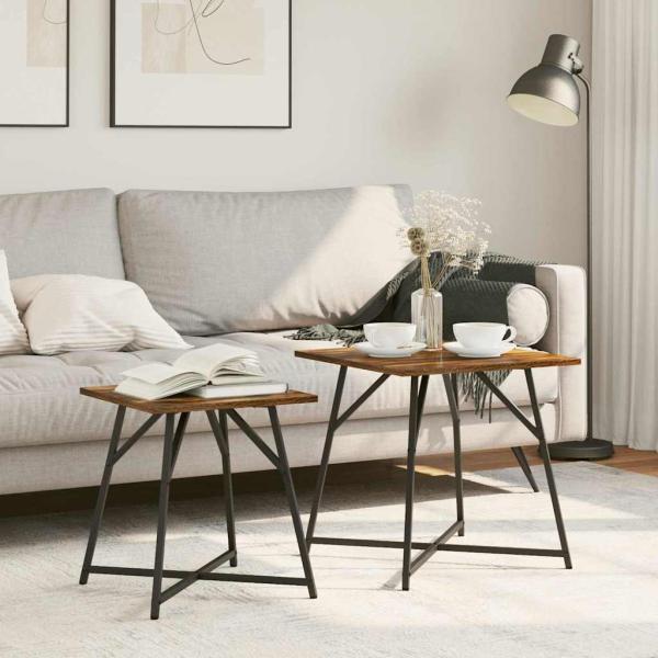 ARDEBO.de - Beistelltisch 2er-Set, Geräucherte Eiche, Holz und Metall