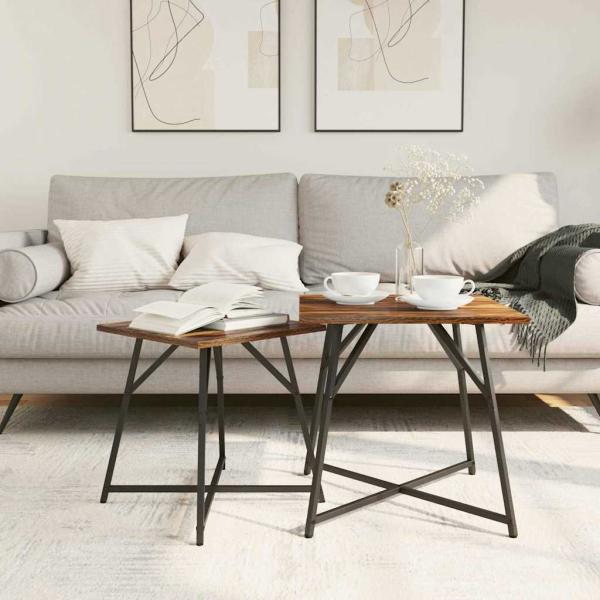 Beistelltisch 2er-Set, Geräucherte Eiche, Holz und Metall