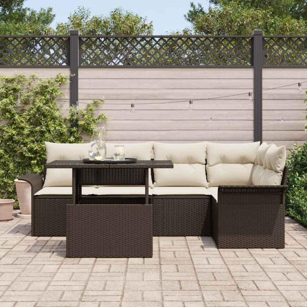 Garten Sofaset Set mit 6 Teilen Braun und Creme Rattan, Polyester