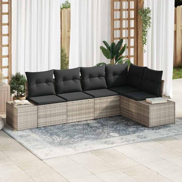 ARDEBO.de - Garten Sofa Set Set von 5 Hellgrau Rattan