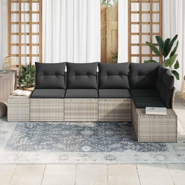 Garten Sofa Set Set von 5 Hellgrau Rattan