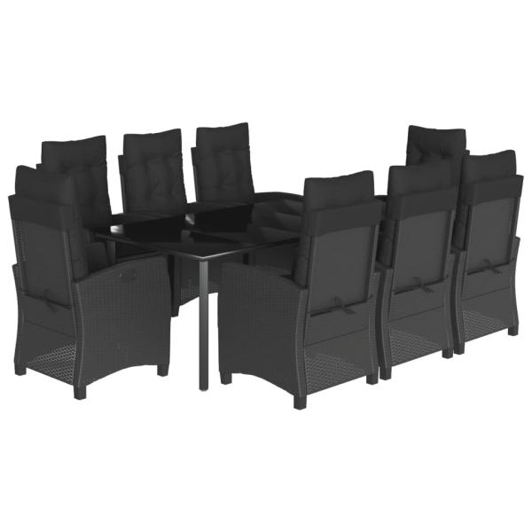 9-tlg. Garten-Essgruppe mit Kissen Schwarz Poly Rattan