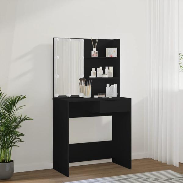 Schminktisch mit LED-Leuchten Schwarz 74,5x40x141 cm
