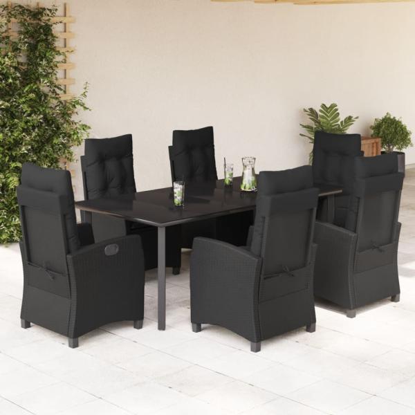 ARDEBO.de - 7-tlg. Garten-Essgruppe mit Kissen Schwarz Poly Rattan