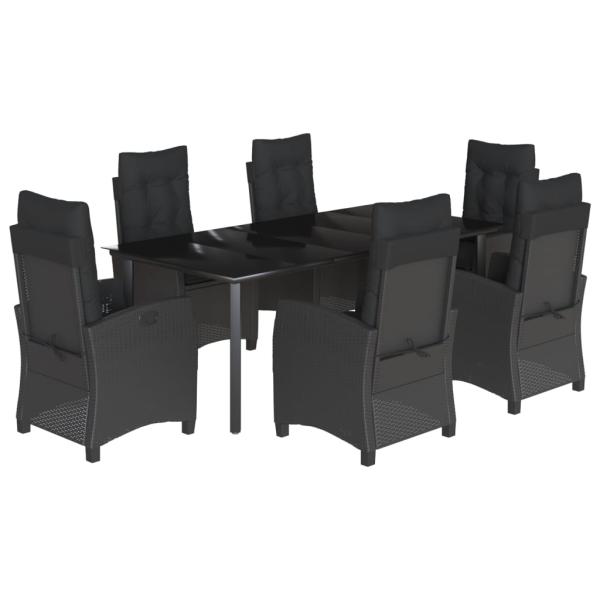 7-tlg. Garten-Essgruppe mit Kissen Schwarz Poly Rattan
