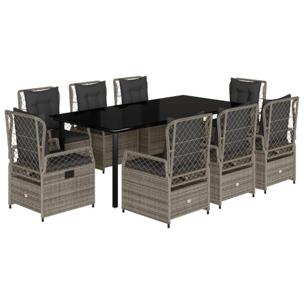 9-tlg. Garten-Essgruppe mit Kissen Grau Poly Rattan