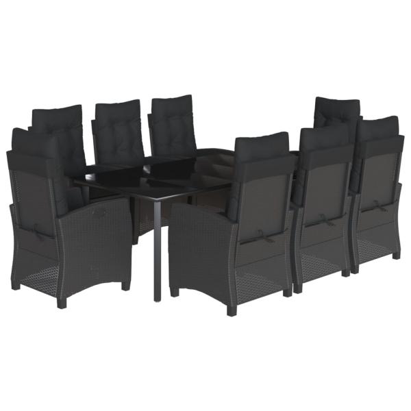 9-tlg. Garten-Essgruppe mit Kissen Schwarz Poly Rattan
