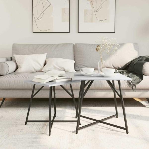 Beistelltisch 2er Set Grau Sonoma aus Holz und Metall