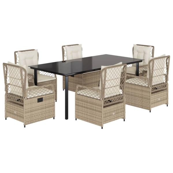 7-tlg. Garten-Essgruppe mit Kissen Beige Poly Rattan