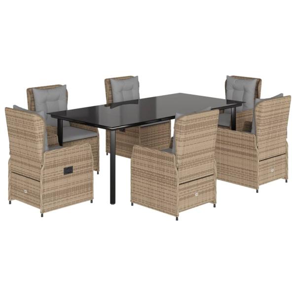7-tlg. Garten-Essgruppe mit Kissen Beige Poly Rattan