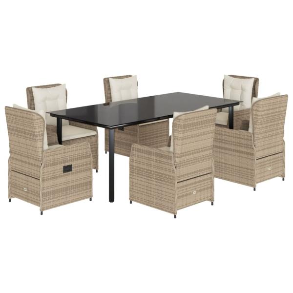 7-tlg. Garten-Essgruppe mit Kissen Beige Poly Rattan