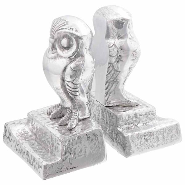 ARDEBO.de - Buchstützen 2 Stück Silber 12x9x19 cm Aluminium Eule