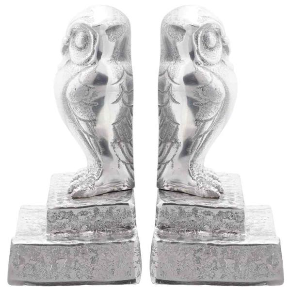 Buchstützen 2 Stück Silber 12x9x19 cm Aluminium Eule