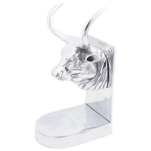 ARDEBO.de - Buchstützen 2 Stück Silber 17x15x27 cm Aluminium Stier