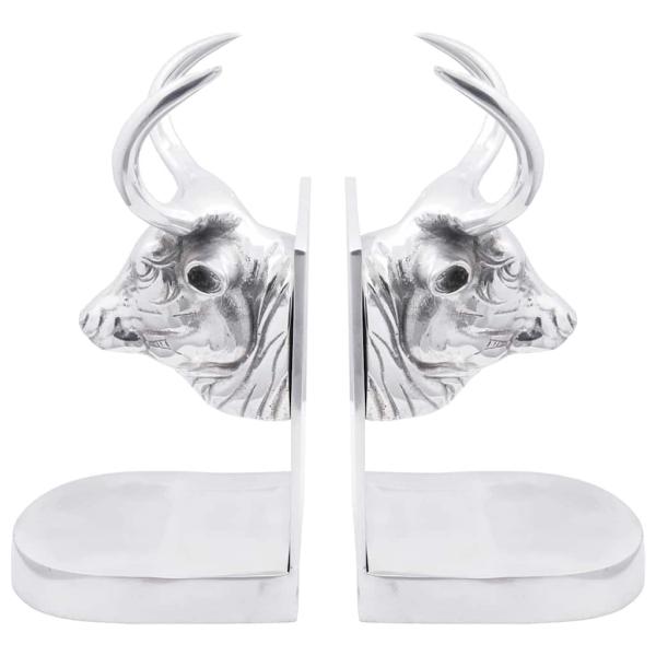 Buchstützen 2 Stück Silber 17x15x27 cm Aluminium Stier