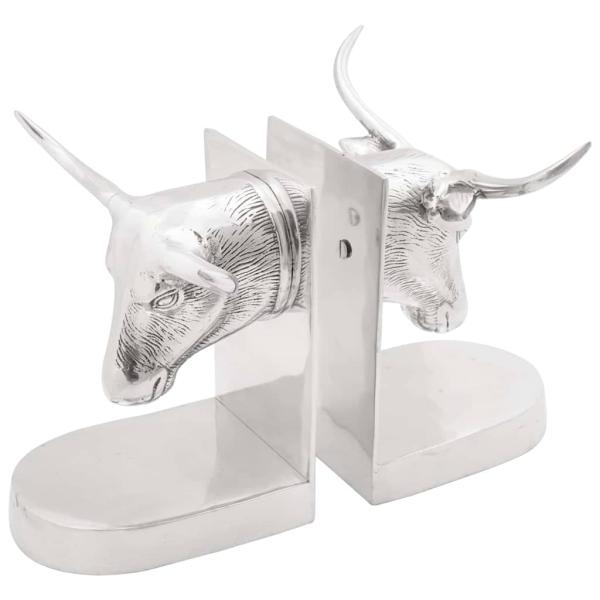 ARDEBO.de - Buchstützen 2 Stück Silber 21,5x15,5x20 cm Aluminium Bull