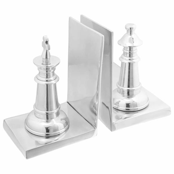 ARDEBO.de - Buchstützen 2 Stück Silber 11x12x19,5 cm Aluminium Schach