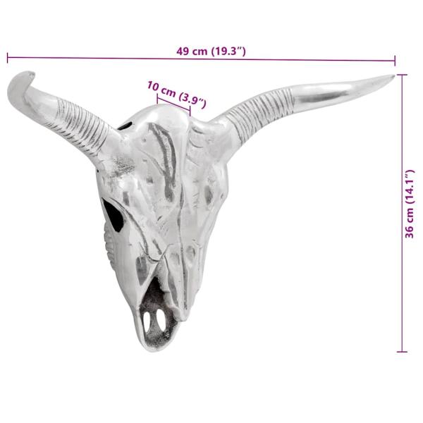 Wandmontierter Bullenkopf Silber 49x10x36 cm Aluminium