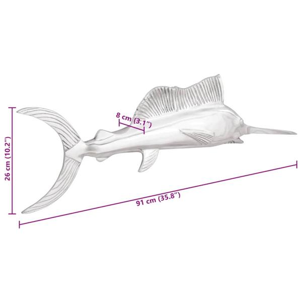 Wandmontierte Schwertfisch Silber 91x8x26 cm aus Aluminium