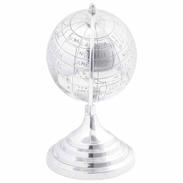 Globus Skulptur Silber 16,5x14x26 cm aus Aluminium