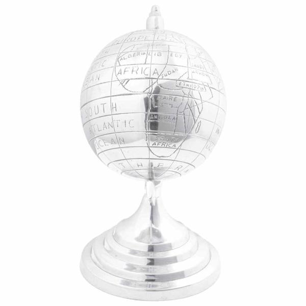 Globus Skulptur Silber 16,5x14x26 cm aus Aluminium