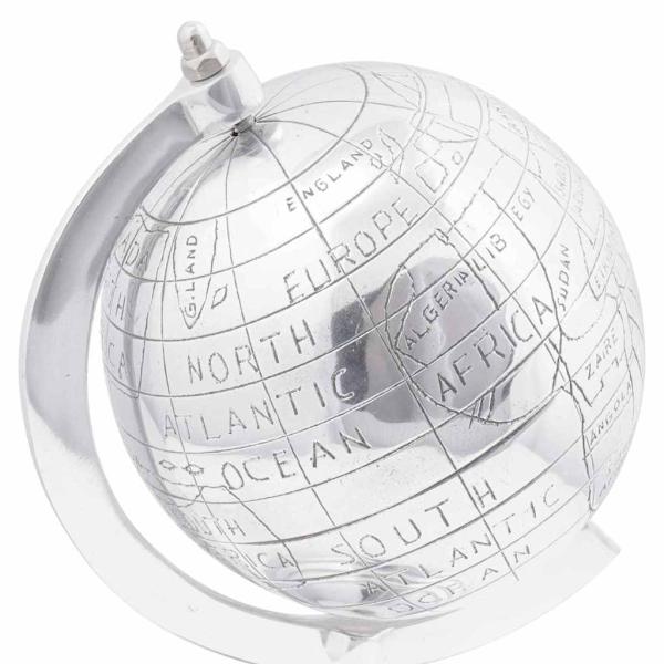 Globus Skulptur Silber 16,5x14x26 cm aus Aluminium