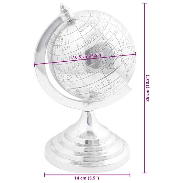 Globus Skulptur Silber 16,5x14x26 cm aus Aluminium