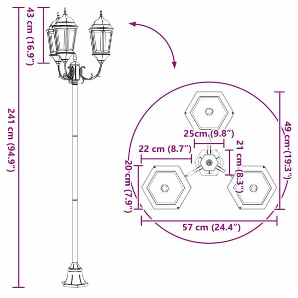 Gartenlichtmasten 3-Lampe E27 Grün 220 cm Aluminium