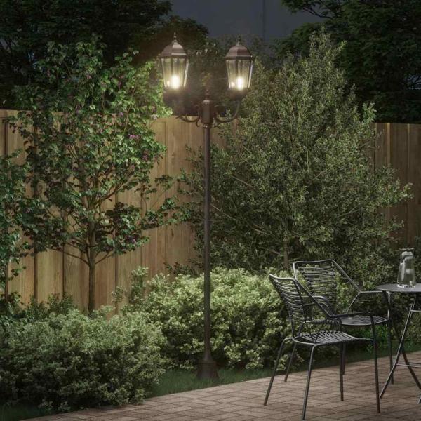 Gartenlichtpfosten 2-Lampe E27 Bronze 220 cm Aluminium