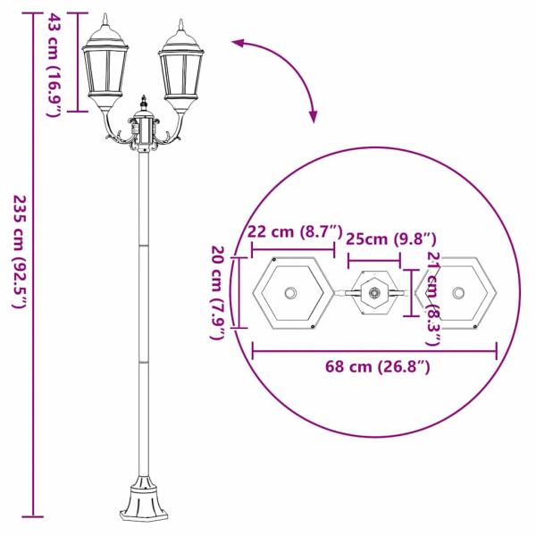 Gartenlichtpfosten 2-Lampe E27 Bronze 220 cm Aluminium