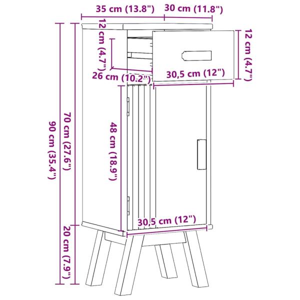Badezimmer Aufbewahrungsschrank 35x30x90 cm aus massivem Kiefernholz