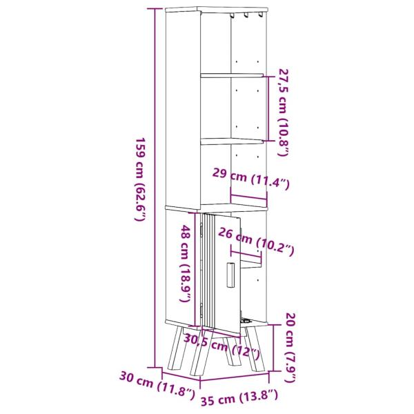 Badezimmer-Schrank Braun 35x30x159 cm Massivholz Kiefer