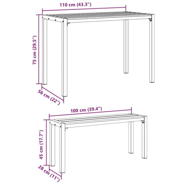 3-teiliges Garten-Esszimmer-Set aus Stahl und WPC in Schwarz