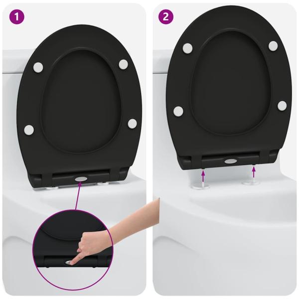 Toilettensitz mit Schnellverschluss und sanftem Schließen aus Duroplast Schwarz