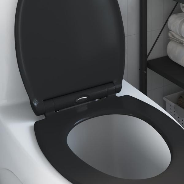 Toilettensitz mit Schnellverschluss und sanftem Schließen aus Duroplast Schwarz