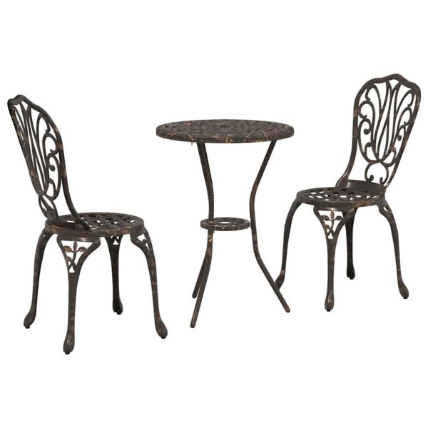 3-teiliges Garten Bistro Set aus bronziertem Gusseisen