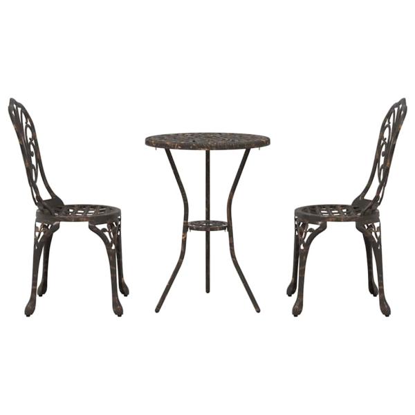 3-teiliges Garten Bistro Set aus bronziertem Gusseisen