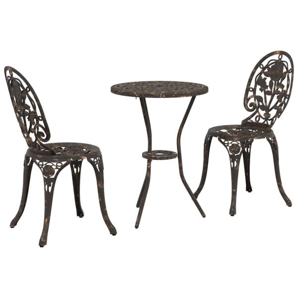 3-teiliges Garten Bistro Set Bronze Gusseisen
