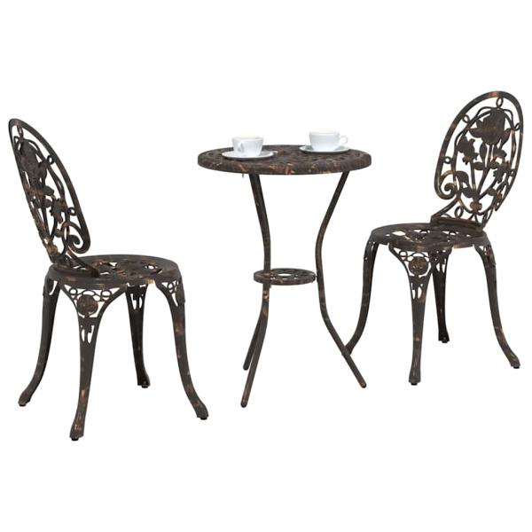 3-teiliges Garten Bistro Set Bronze Gusseisen