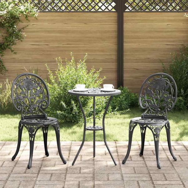 ARDEBO.de - 3-teiliges Garten Bistro Set Schwarz Gusseisen